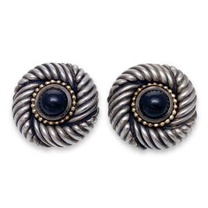 Heavy 31.6g Vintage Sterling Silver 925 Gold Tone Red Garnet Clip On Earrings